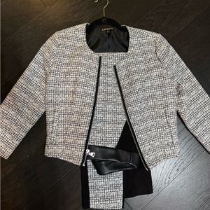 Express black and white fitted pant suit